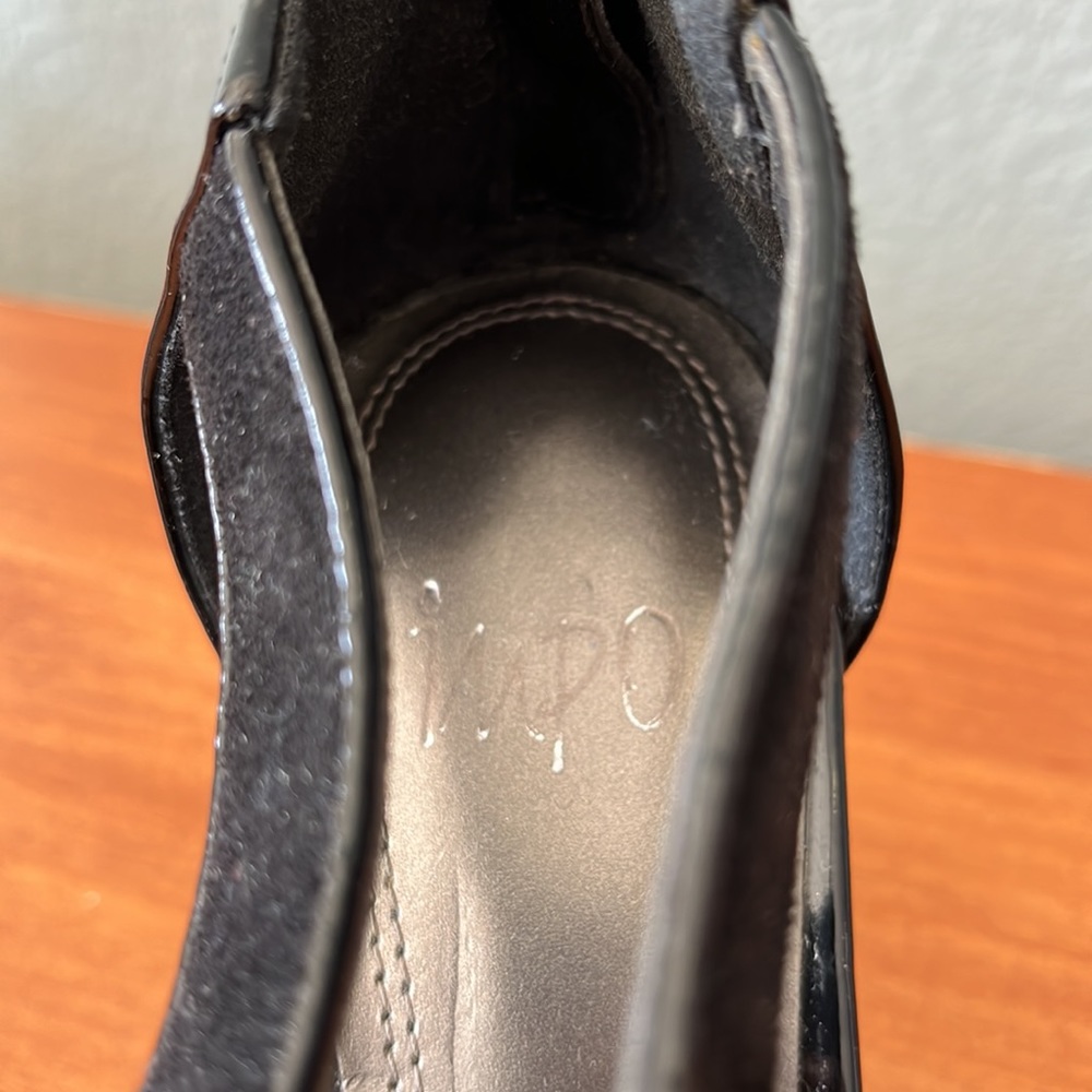 IMPO black faux suede 3 inch high shoes, size 7.5 women’s. Patent leathe… - Picture 6 of 9